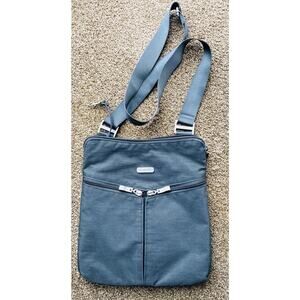 Baggalini Horizon Gray Zippers Pkts Slip Pkt Hot Pink Lining Adj Crossbody